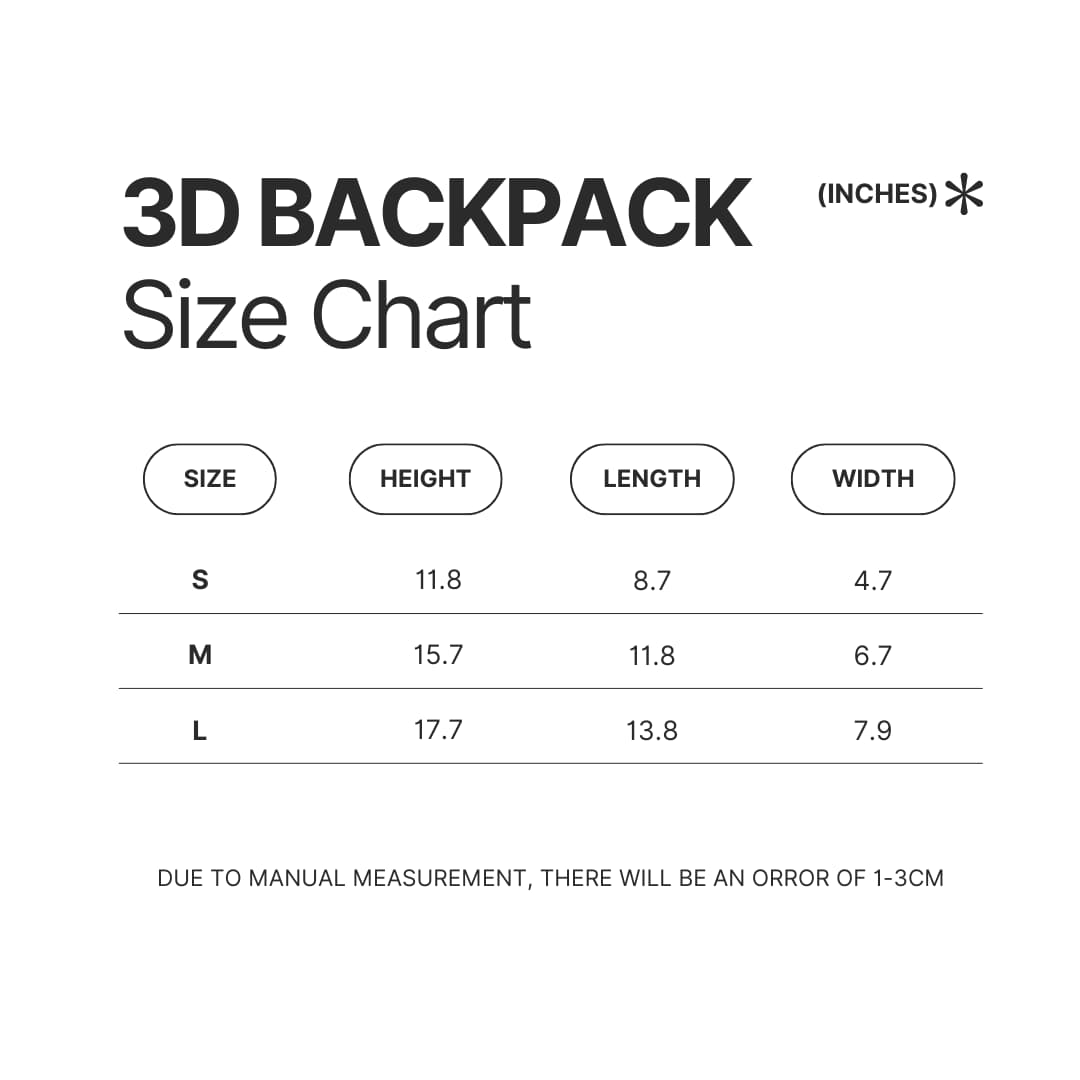 3D Backpack Size Chart - Dragon Ball UK Shop