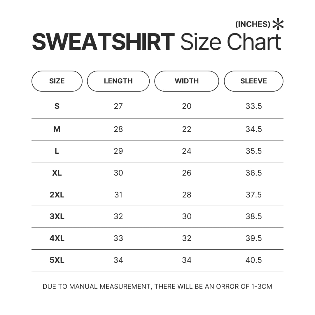 Sweatshirt Size Chart - Dragon Ball UK Shop