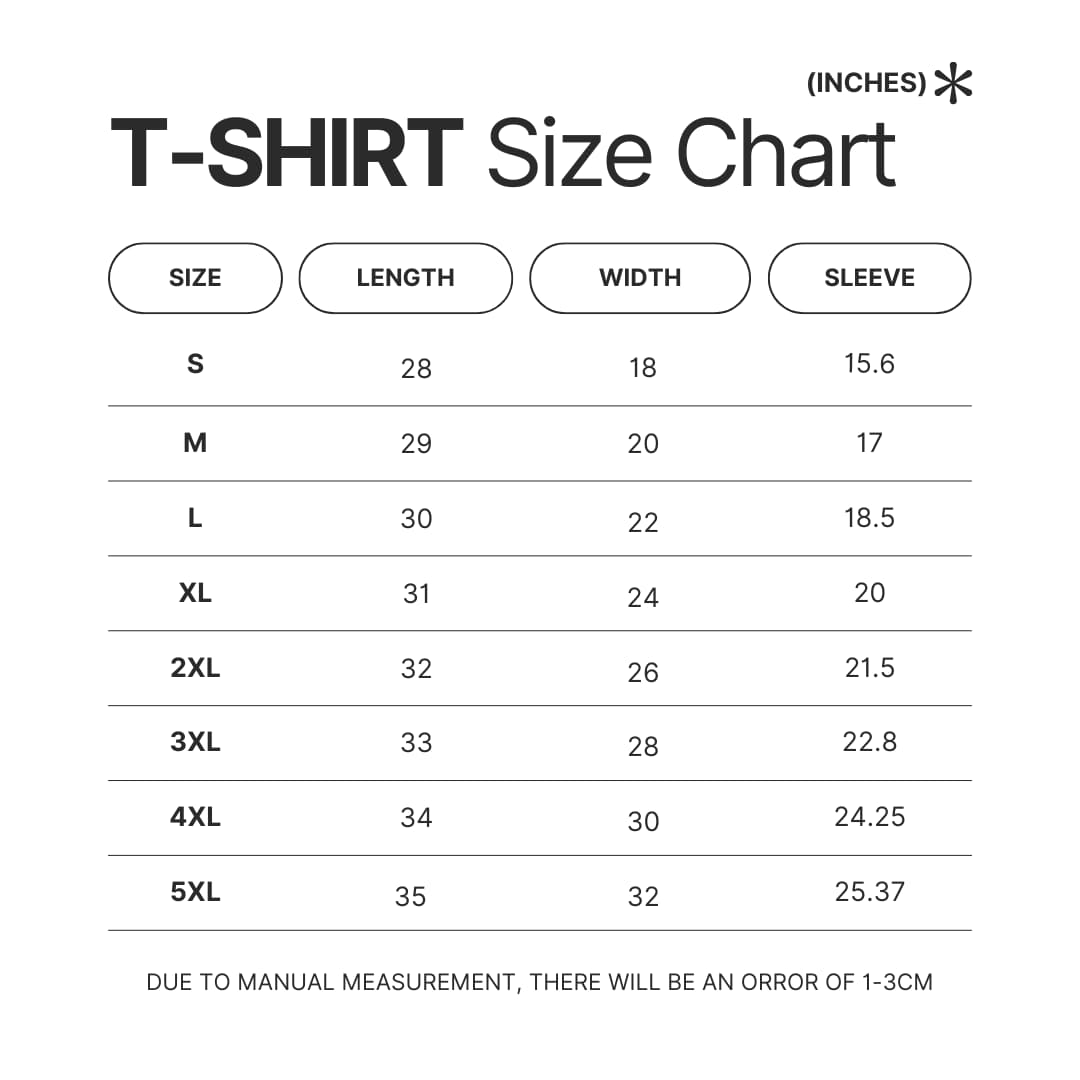 T shirt Size Chart - Dragon Ball UK Shop