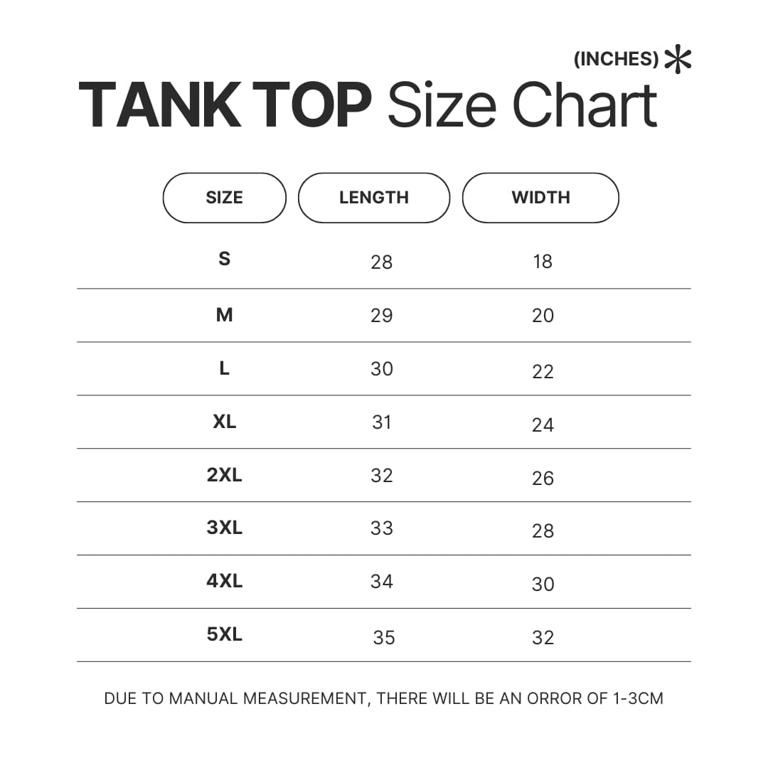 Tank Top Size Chart - Dragon Ball UK Shop