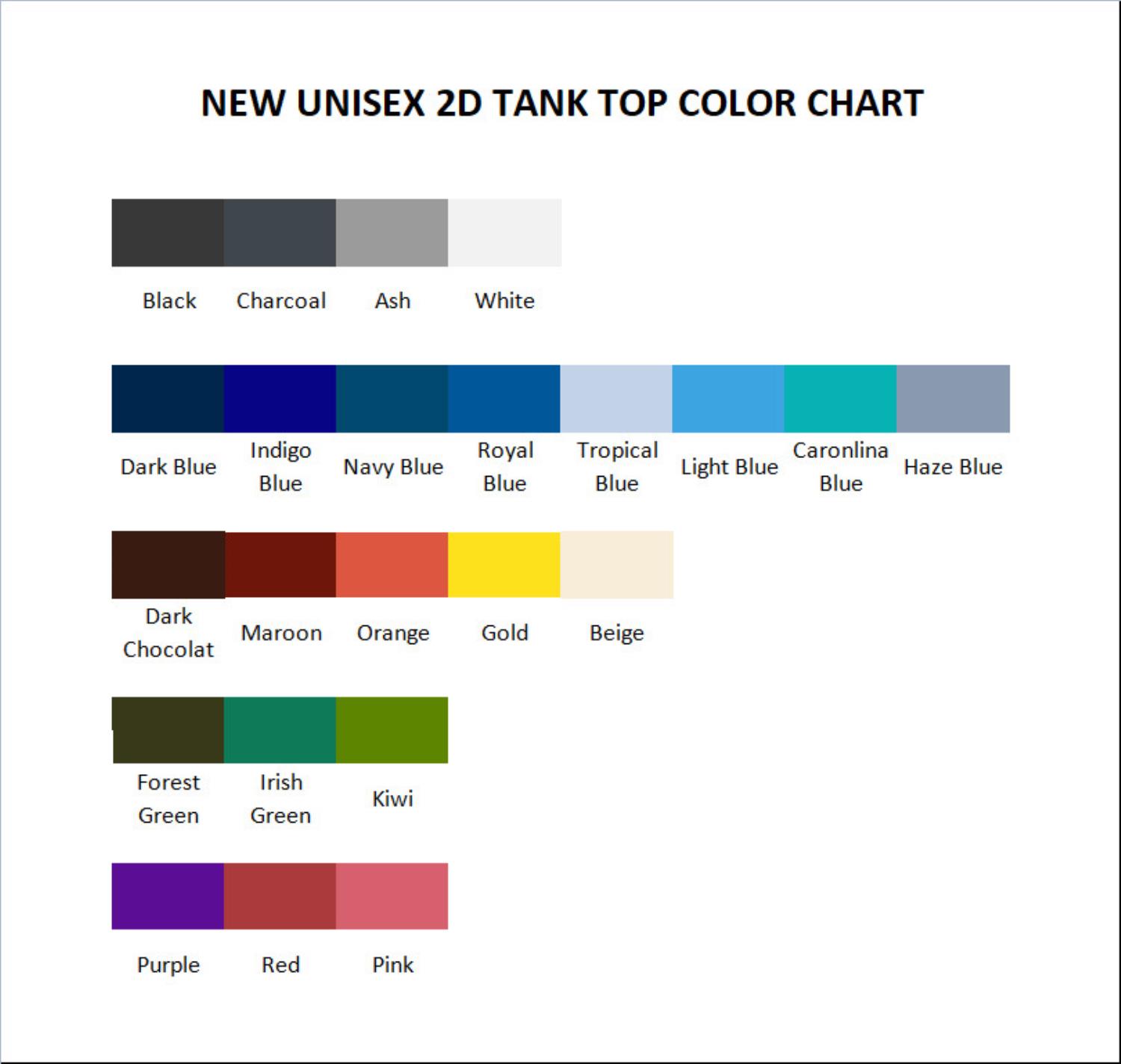 tank top color chart - Dragon Ball UK Shop