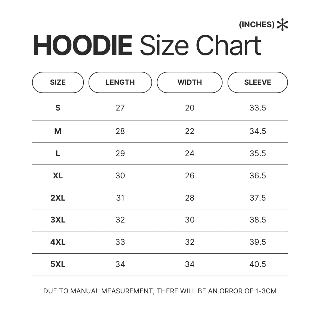 Hoodie Size Chart - Dragon Ball UK Shop