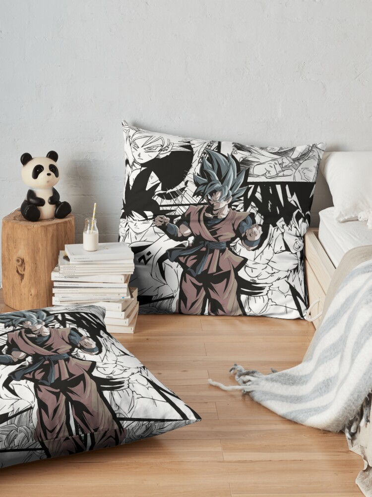 Goku Saiyan Warrior Manga Version Black And White Dragon Ball Super Throw Pillow - Image 2