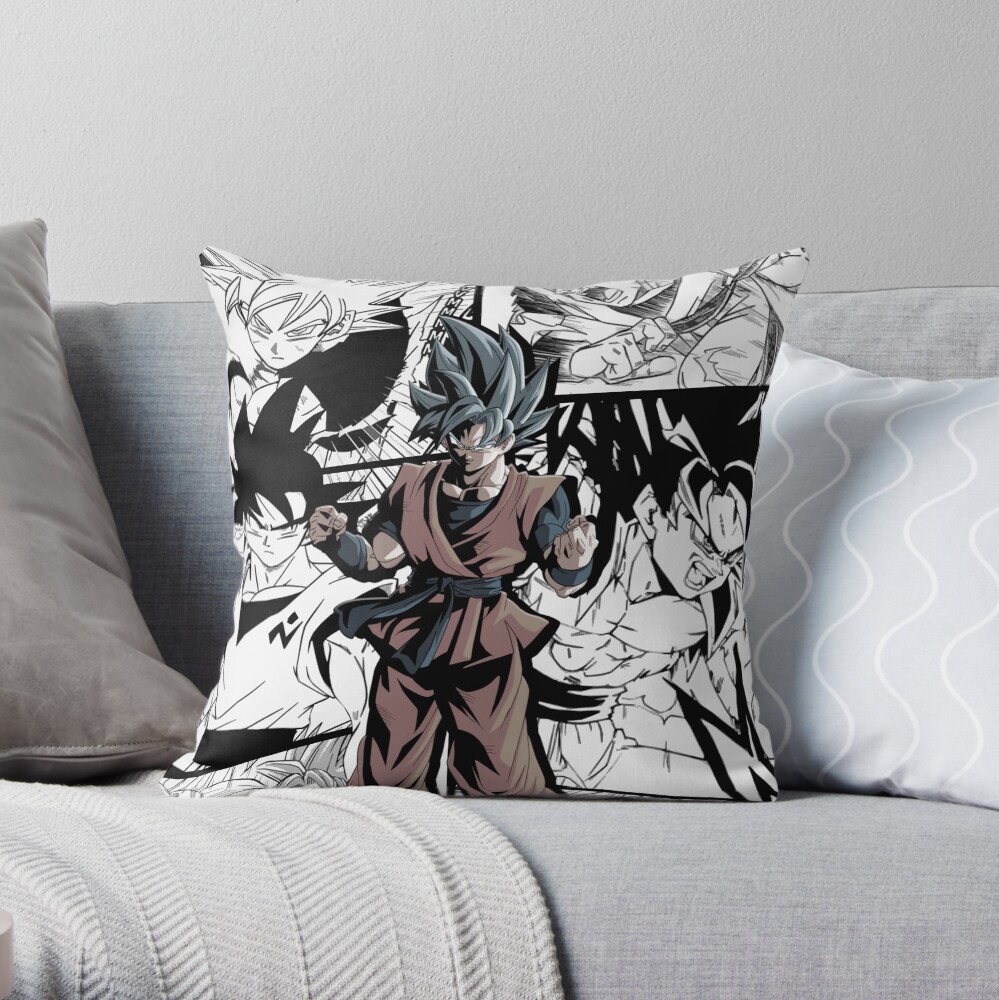 Goku Saiyan Warrior Manga Version Black And White Dragon Ball Super Throw Pillow