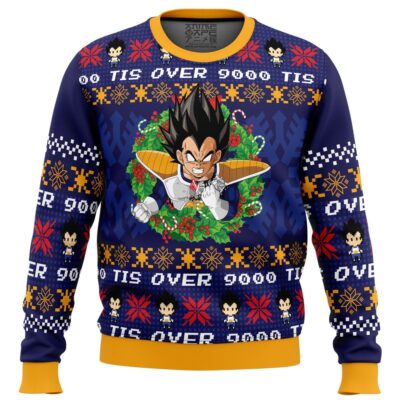 Tis Over 9000 DBZ PC Ugly Christmas Sweater front mockup - Dragon Ball UK Shop
